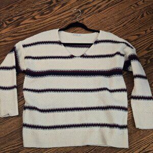 Pink Clover Striped V-Neck Sweater white red blue gray loose knit size MP